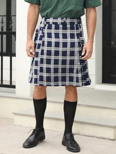 Mens Utility Kilt Pin Scottish Tartan Apparel Black & Irish Hybrid Royal Stewart Pockets Kilts