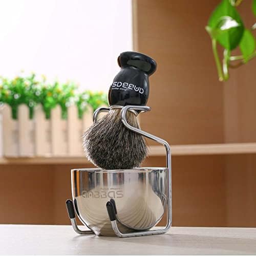 Anbbas Pure Badger Shaving Brush with Wood Handle,Stainless Steel Shaving Stand and Soap Bowl Perfect for Men Wet Shave