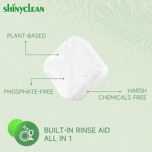 Dishwasher Detergent Tablets with Built-in Rinse Aid | All-in-1 Plant-Based Pods | Fragrance & Dye Free | Natural & Phosphate-Free | Biodegradable & No Unwrapping Needed | 62 Count