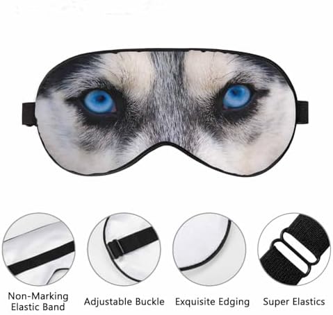 Husky Sleep Eye Mask Blue Wolf Eyes Staring Angry Look Men Women Sleep Mask with Adjustable Strap Eye Cover Eye Shade for Travel, Nap,Meditation