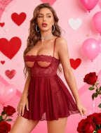 Avidlove Sexy Underwire Lingerie Lace Chemise Sheer Mesh Nightgown Babydoll Lingerie Dress With Thong S-XXL