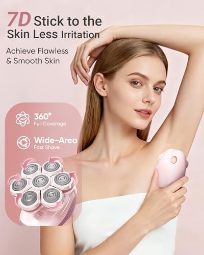 7D Electric Razors for Women: 2-in-1 Electric Shaver Trimmer for Ladies Flawless Legs & Full Body & Bikini - Waterproof Wet Dry Shaver w/LED Light & Travel Cap - Birthday Gifts for Wife Her