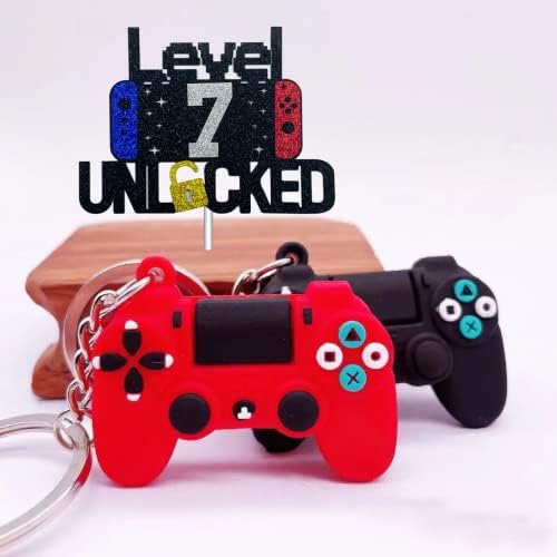 Happy 7th Birthday Video Game Cake Topper Level 7 Unlocked Cake Topper for Kids Boys Girls 7-Years-Old Birthday Party Decoration
