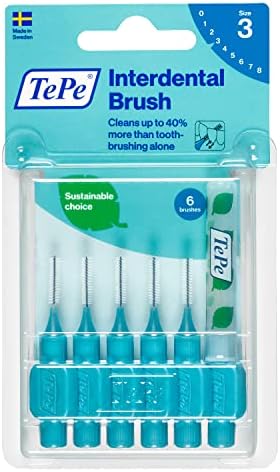 TePe Interdental Brush Original, Soft Dental Brush for Teeth Cleaning, Pack of 6, 0.6 mm, Medium Gaps, Blue, Size 3