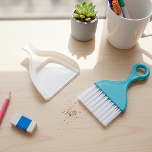 1 Pcs Mini Broom and Dustpan Set for Table, Dust Pan and Brush Set Tiny Cleaning Table Sweep for Car Desk Keyboard (Blue)