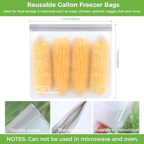 SPLF 9 Pack Reusable Gallon Freezer Bags, BPA Free 1 gallon Leakproof Silicone and Plastic Free Food Storage Bags for Meal Prep, Fruits, Sandwich, Snack, Travel Items