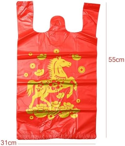 50Pcs Red Lucky Garbage Bags with Drawstring Vest Style Trash Bag Sturdy Durable Large Thick Plastic Bags for Home, Kitchen and Office
