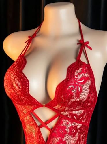 Women's Sexy Lingerie Lace Bodysuit Deep-V Neck Teddy Babydoll One Piece Exotic Lingerie Set