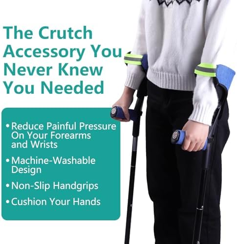 Forearm Crutch Pads and Hand Grip Covers for Open Cuff Crutches Forearm Crutches Accessories,Moisture Wicking Breathable Forearm Crutch Covers with Elastic Strap Increases Walking Comfort (Blue)