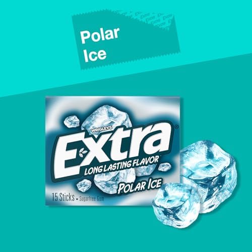 EXTRA Polar Ice Chewing Gum Packs, Sugar Free Gum in Bulk with Strong Mint Flavor for Freshening Breath, 15 Sticks (10 Pack) for Long Lasting Freshness