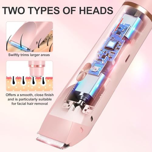 Electric Shaver for Women, 2-in-1 Electric Razor for Womens Legs Underarm Face Pubic Hairs, Rechargeable Razor Body Hair Trimmer Wet & Dry Use
