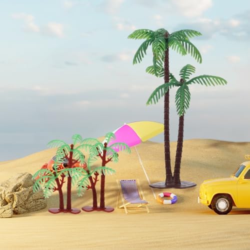 Palm Tree Cake Topper, 16 Pcs Mini Fake Palm Tree Decor Miniature Coconut Trees Model Artificial Tropical Rainforest Greenery Plant Decoration for Micro Aquarium Garden Building Landscape Sandbox
