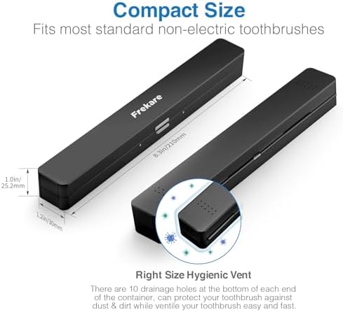 Frekare Toothbrush Travel Case Aluminum, Manual Tooth Brush Holder for Traveling, Portable Toothbrush Container for Bathroom, Camping, Business Trip, School (Black)