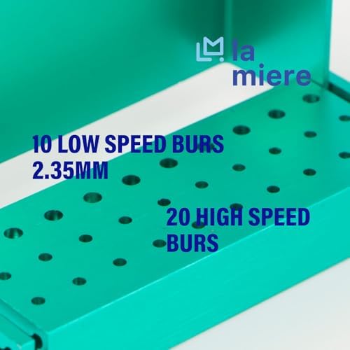 LA MIERE 30 Holes Dental Burs Holder Diamond Burs Drill High Speed Block Aluminum Autoclavable Box, Disinfection Bur Organizer Station Opening Box Case with Cover Reusble - Turquoise
