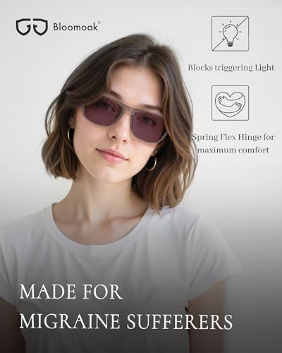Bloomoak Rose Tinted Photochromic for Indoor/Outdoor UV 400/Migraine Relief Glasses for Fluorescent LED Glare/Photophobia