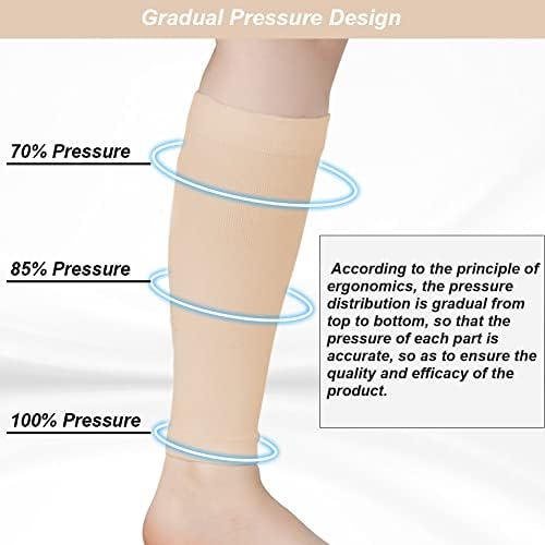 Calf Compression Sleeves for Men & Women (20-30mmhg) - Leg Compression Sleeve for Running, Cycling, Shin Splints Support, Relieve Legs Pain, Travel (One Pair)(Beige,Medium)