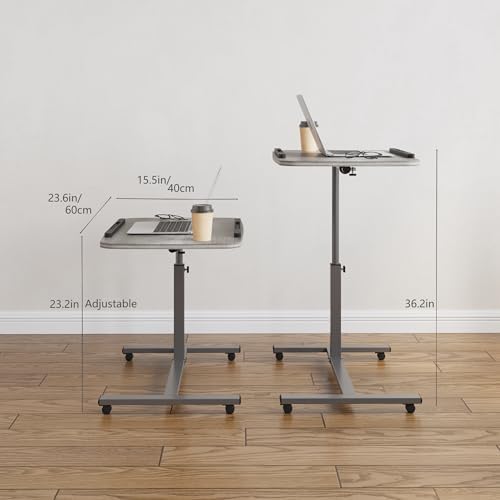 Furist Adjustable Overbed Bedside Table with Wheels Hospital Bed Table Portable Computer Stands Movable Desk Computer Table for Bed Laptop Stand for Couch
