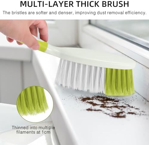 NACENA Dust Pan and Brush Set, Large Hand Broom and Dustpan Set Large Brush and Dustpan Set for Camping Broom and Dustpan Combo for Daily Cleaning Pet Hair Office Home Car, Yellow & Green