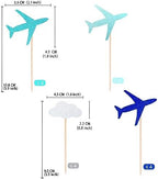 Gexolenu 24 Pcs Blue Airplane Cupcakes Toppers Glitter Double-Sided Cloud Plane Cupcake Picks For Baby Shower Decorations Wedding Anniversary Kids Birthday Party Supplies