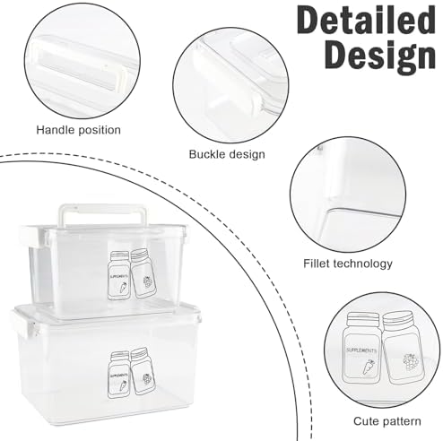 3 Pack Supplement Bottle Organizer with Travel Pill Organizer, Clear Plastic Vitamin Pill Bottle Organizer with Lid & Handle, Stackable First Aid Box Empty for Medicine, Fish Oil, Supplements
