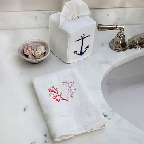 Jacaranda Living Square Tissue Box Cover, Linen/Cotton Fabric Tissue Holder, Decorative Cloth Tissue Cube Cover, Coastal Designs Coral (Coral)