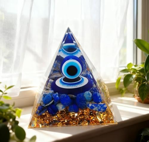 Moonstone Crystal Orgone Pyramid Ogan Crystal Energy Tower, Nature Reiki Chakra Crushed Stone Jewelry, Crystal Pyramid for Home Decor (Lapis Lazuli)