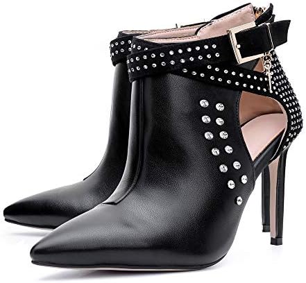 Ankle Boots for Women,Bare Legged Pointed Women's Boots, Rhinestone Booties Black Sexy Stiletto With High Heel