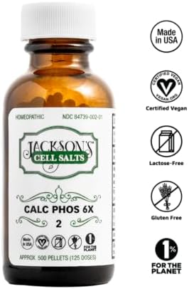 Jackson's #2 Cell Salt Calc Phos 6X (500 Pellet Bottle) – Certified Vegan, Lactose-Free Schuessler Tissue Salt Calcarea Phosphorica 6X (Made in USA)