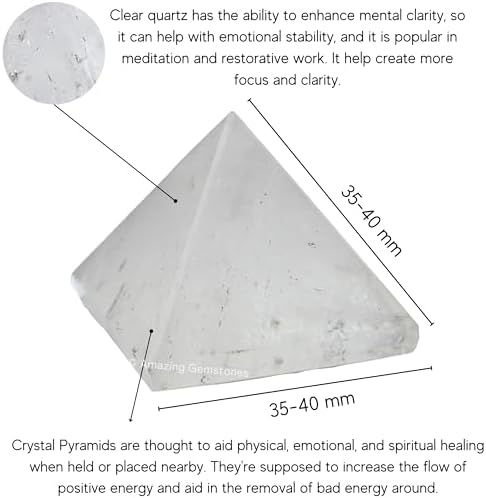 Amazing Gemstone Clear Quartz Pyramid Crystal Healing Stones - 1.5" Great Pyramid Figurine of Natural Stone Pyramid for Meditation, Reiki, Chakra Balancing and Crystal Pyramids Grid