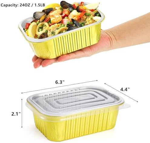 DEAYOU 50 Pack Small Aluminum Pans with Lids, 1.5 LB Heavy Duty Disposable Foil Cake Baking Tins, Bread Loaf Pans Takeout Food Containers for Leftover, Meal Prep, Freezer, 6.3" x 4.4" x 2.1", 24oz