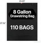 8 Gallon Drawstring Trash Bags, 110 Pack Tall Kitchen Garbage Bags, Durable Trash Can Liners with Premium Materials (Black)