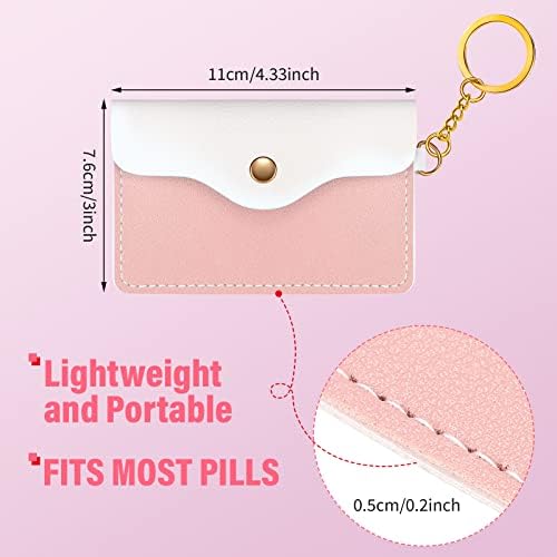 Tondiamo 2 Pack Birth Control Pill Case Holder PU Leather Pill Sleeve Packet 4.33 x 3 Inch Discreet Birth Control Pouch with Snap Closure Key Ring for Pills Card Organizer(Pink, Blue)