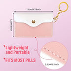Tondiamo 2 Pack Birth Control Pill Case Holder PU Leather Pill Sleeve Packet 4.33 x 3 Inch Discreet Birth Control Pouch with Snap Closure Key Ring for Pills Card Organizer(Pink, Blue)