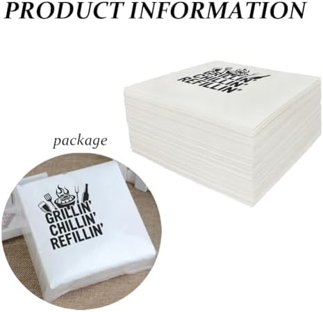 Grillin Chillin Refillin BBQ Party Grilled Meat Beer Funny Griller Cocktail Napkins for BBQ Birthday Food Themed Housewarming Picnic Festival Tailgate Party 100Pcs 4.5 x 4.5 2-ply (Grillin)