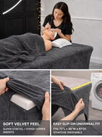 2 Pk of Velvet Stretchy Massage Bed Table Sheet Cover for Lash Bed or Massage Table with Pocket and Cut-Out for Leg RooM (Dark Gray Velvet)