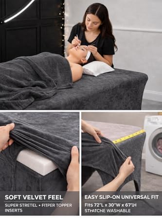 2 Pk of Velvet Stretchy Massage Bed Table Sheet Cover for Lash Bed or Massage Table with Pocket and Cut-Out for Leg RooM (Dark Gray Velvet)
