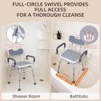 Swivel Shower Chair with Arms & Back, 400lbs Heavy Duty Shower Chair for Elderly and Disabled, Height Adjustable Shower Stool for Inside Shower, Non-Slip Rotating Shower Bench Seat for Tub Transfer