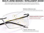 Rimless Progressive Multifocus Reading Glasses Photochromic Transition Sunglasses Sun Readers Blue Light Blocking Multifocal Computer Eyeglasses Anti Glare UV400 Presbyopia Eyewear for Men Women 2.5