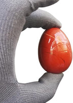 Natural Red Jasper Egg Shaped Meditation Chakra and Home Decor Balance Crystals and Healing Stones Statue Set,35 * 50mm Easter and Thanksgiving Gift,with Wooden Bracket