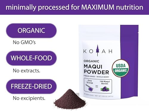 KOYAH - Organic Maqui Berry Powder 30 Servings (1 Scoop = 146 Berries or 1/8 Cup Fresh), Chile Grown, Freeze-Dried, Whole-Berry Powder