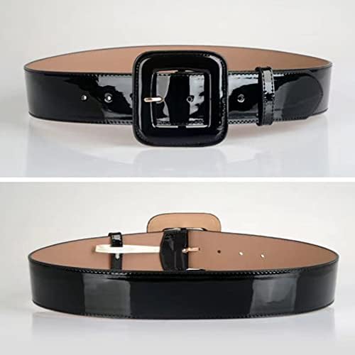 Wide Patent Leather Belt for Womens with Wide Square Buckle Grommet Cinch High Waist Belts for Dress…