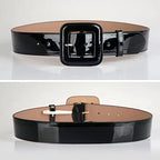 Wide Patent Leather Belt for Womens with Wide Square Buckle Grommet Cinch High Waist Belts for Dress…