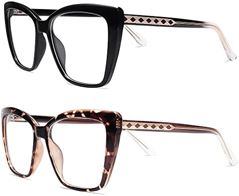 AMOMOMA Trendy TR90 Oversized Blue Light Reading Glasses Women,Stylish Square Cat Eye Glasses AM6031