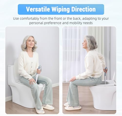 Toilet Aids for Wiping Bottom, 16.5" Long Reach Comfort Wipe - Butt Wiper Tool with Replaceable Head & Wrist Strap - Bottom Buddy Wiping Aid for Elderly, Disabled, Overweight, Post-Surgery
