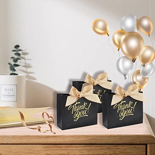 KPOSIYA Small Gift Bags, 100 Pack Small Thank You Bags 4.5x1.8x3.9 Inches Party Favor Bag Black Paper Candy Bag with Bow Ribbon,Mini Gift Boxes for Wedding Baby Shower Birthday Bridal Business Party Supplies (Black)