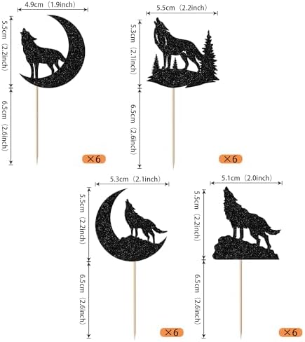 24 Pack Wolf Silhouette Cupcake Toppers Glitter Wolf Wild Animal Cupcake Picks for Animal Theme Baby Shower Kids Birthday Party Cake Decorations Supplies