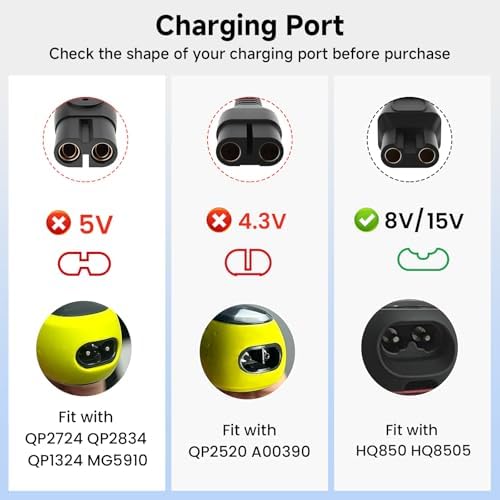 15V Charger Cord Fit for Philips Norelco HQ8505 3000 5000 6000 7000 9000 Series,Multigroom MG5750 MG7750 MG7770 MG7790 QP6531 BG7030 BG7040 BG5025 S9987 Shaver Trimmer Power Cord