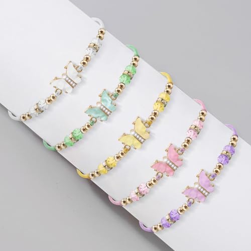 9Pieces Crystal Rhinestone Beads Butterfly Bracelets Adjustable String Cute Butterfly Charm Woven Friendship Bracelet for Women Fairy Party Favor