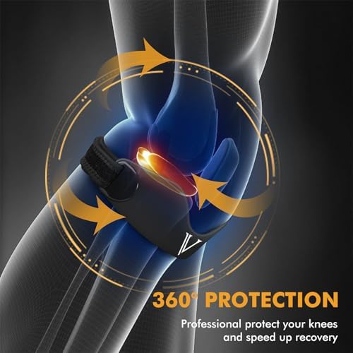 JHVW Silicone Patellar Tendon Support Strap 2-Pack, Knee Brace for Women Men, Adjustable Non-Slip Patella Band Support (Black)