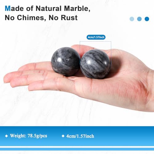 Learay 2Pcs Baoding Balls, Baoding Balls for Hand Therapy, Chinese Health Exercise Massage Balls with Carry Pouch for Stress Relief Meditation Ball(Gray/1.57 inch)